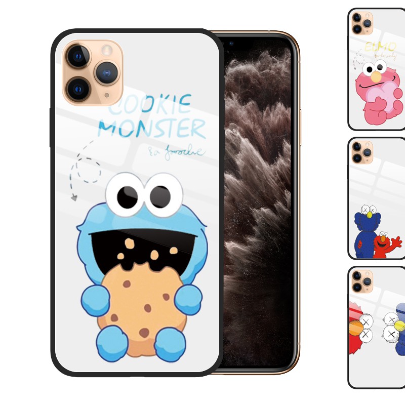 Ốp Điện Thoại Kính Cường Lực In Hình Elmo Cookie Monster Cho Iphone 12 11 Pro Max Xs Xr X 8 7 Plus Iphone Se 2020 6s