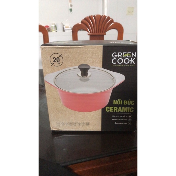 Nồi đúc ceramic vân đá đáy từ chống dính 20cm Green Cook GCS02-20IH