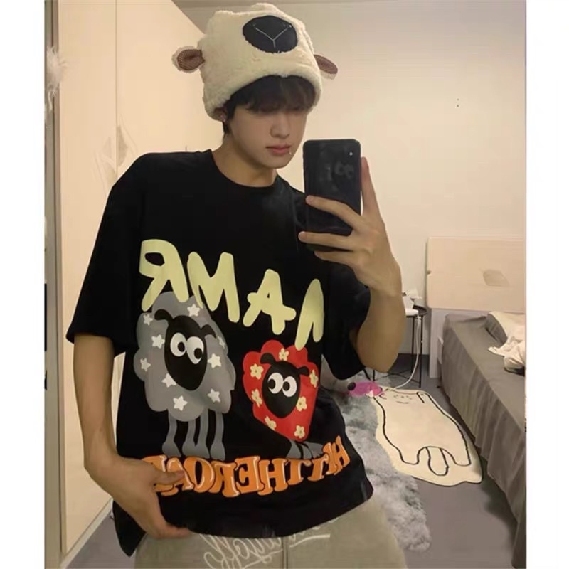 Áo thun form rộng Treminal hình in nổi vải cotton màu đen order - A050