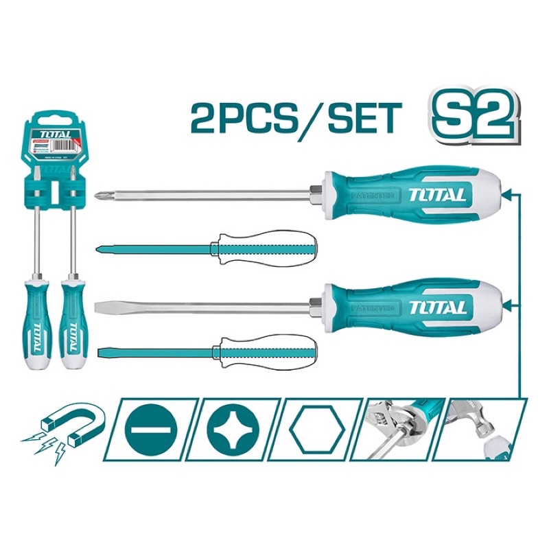 Bộ 2 tua vít đóng xuyên thép S2 TOTAL THGSS2206