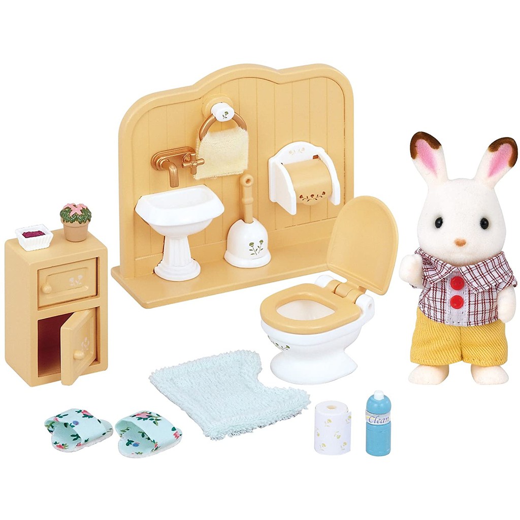 Sylvanian Families Anh Bạn Thỏ và Bộ Nội Thất Nhà Vệ Sinh Chocolate Rabbit Brother Set