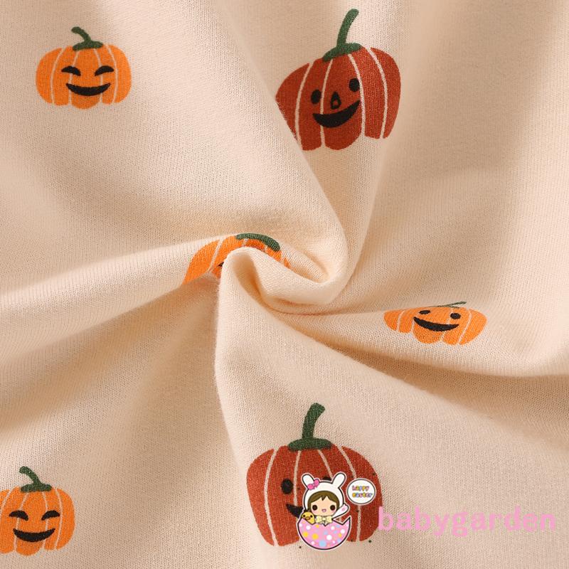 Áo Liền Quần Tay Dài Cổ Thuyền In Hình Bí Ngô Halloween Cho Bé 3-18 Tháng Tuổi