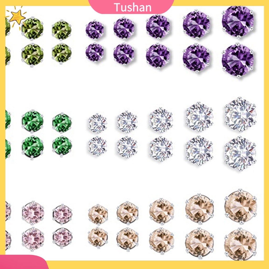 Set 12 cặp khuyên tai đính đá quý kim cương nhân tạo cho nữ