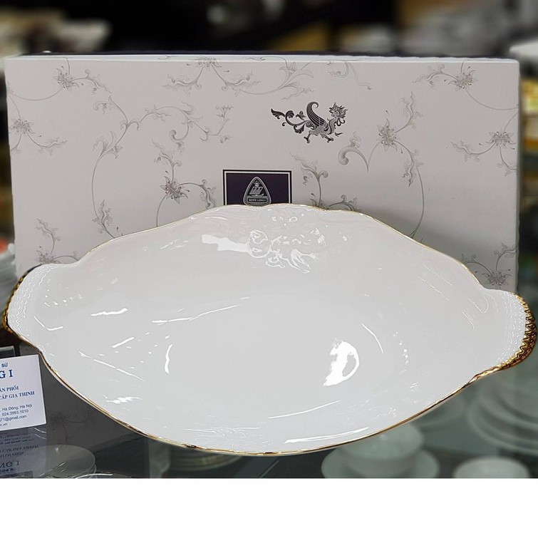 Dĩa trái cây Đài các Trắng Viền Chỉ Vàng (073684014), trưng bày phòng khách, sứ Minh Long I