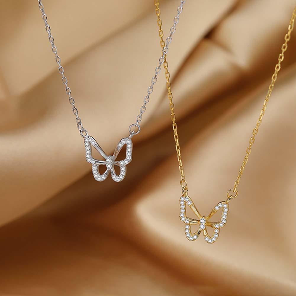 QQMALL Vòng Cổ Choker Mặt Hình Bướm Rỗng Đính Đá Đơn Giản Thanh Lịch Phong Cách Hàn Quốc