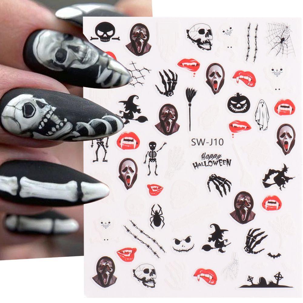 OCEANMAP Miếng Dán Trang Trí Móng Tay Tự Dính Họa Tiết Halloween Dễ Thương