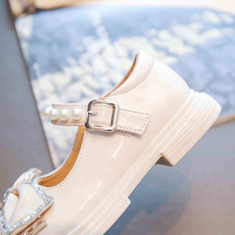 Giày Búp Bê Da Đế Mềm Đính Nơ Lấp Lánh Cho Bé Gái 2-16 Tuổi