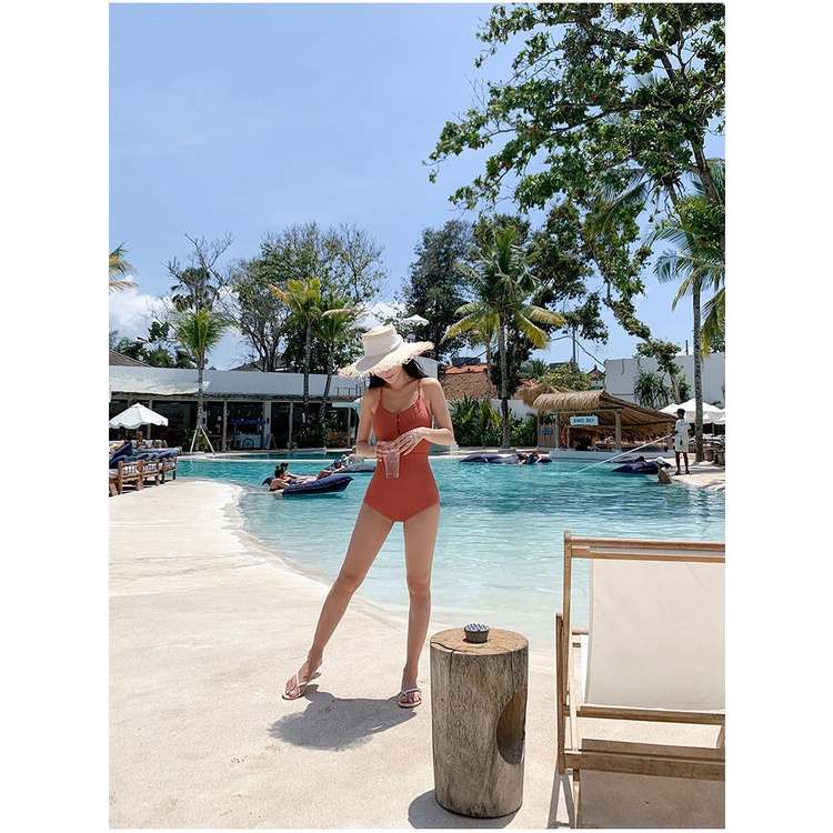 Bikini, Đồ Bơi set bơi nữ liền một mảnh đi biển cúc màu đỏ đất phong cách hàn quốc trẻ trung ôm gọn