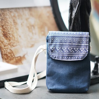 Túi Đeo Chéo Canvas Họa Tiết Thổ Cẩm Xanh Đen NemoHandmade-TDCXDTC