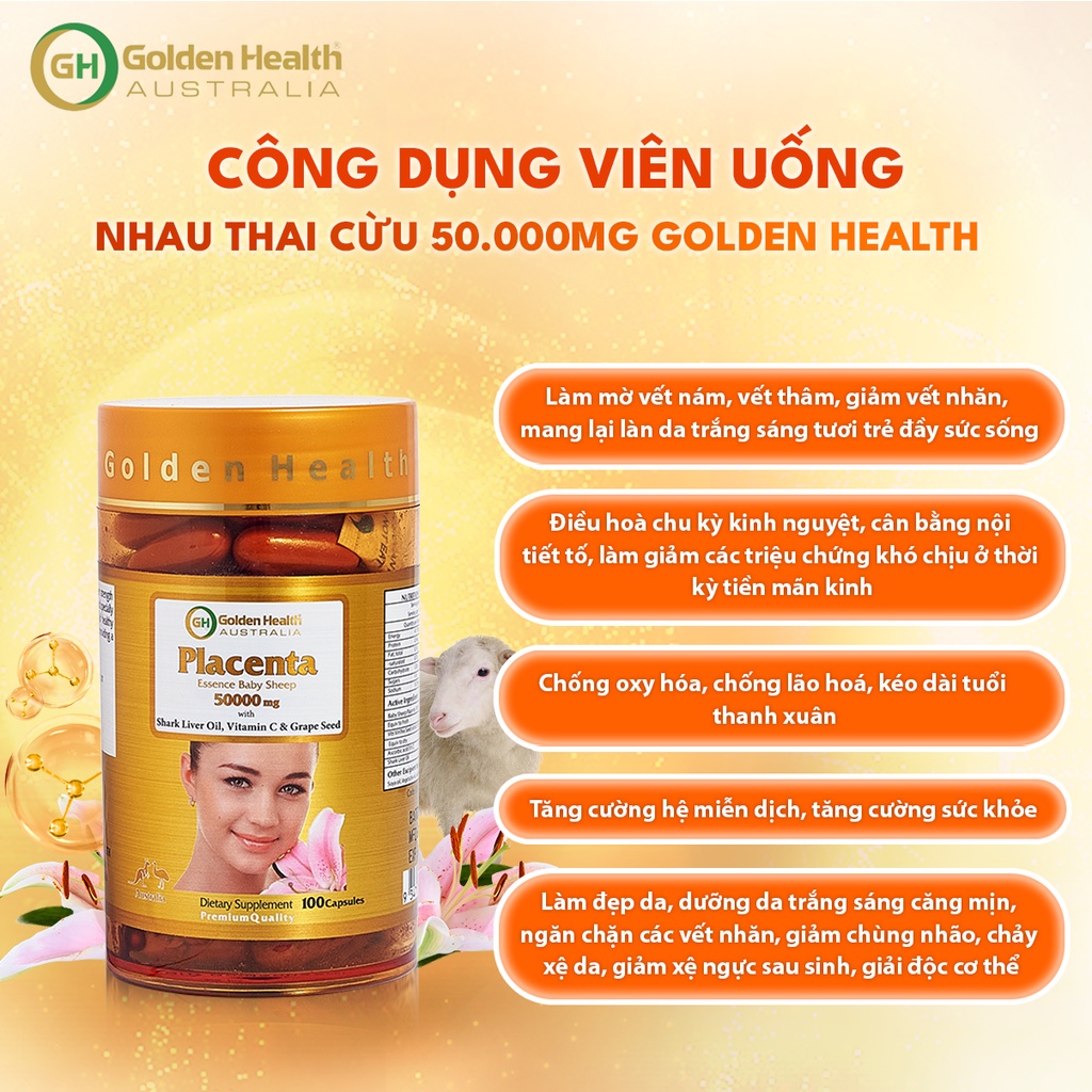 [GOLDEN HEALTH] Viên uống nhau thai cừu - Placenta Baby Sheep 50.000mg hộp 100 Viên