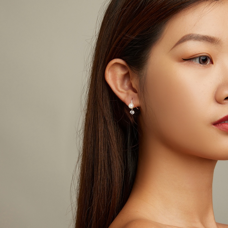BAMOER Bông Tai Xi bạc 925 ĐíNh NgọC Trai Giả ThờI Trang