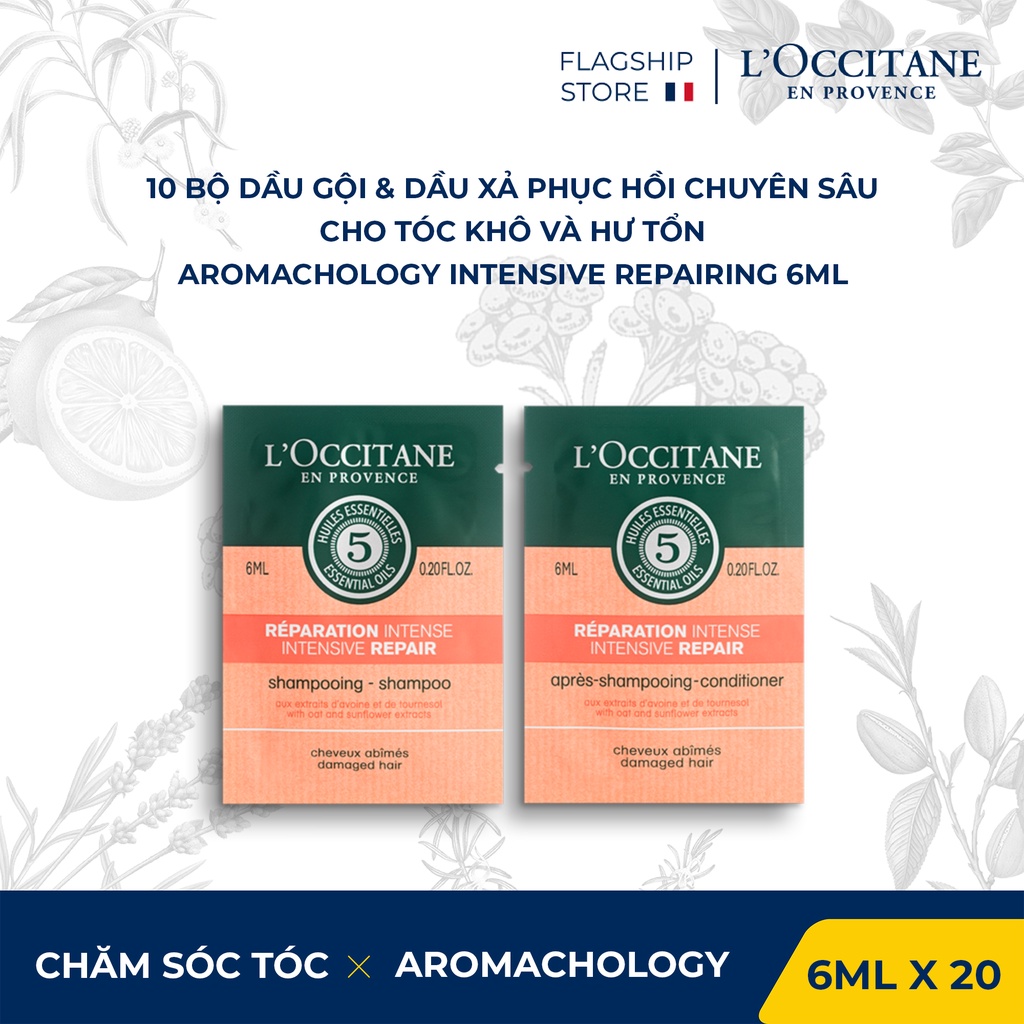 Bộ 20 gói Dầu Gội & Dầu Xả L'Occitane phục hồi chuyên sâu cho tóc khô 6ml (6ml x 20)