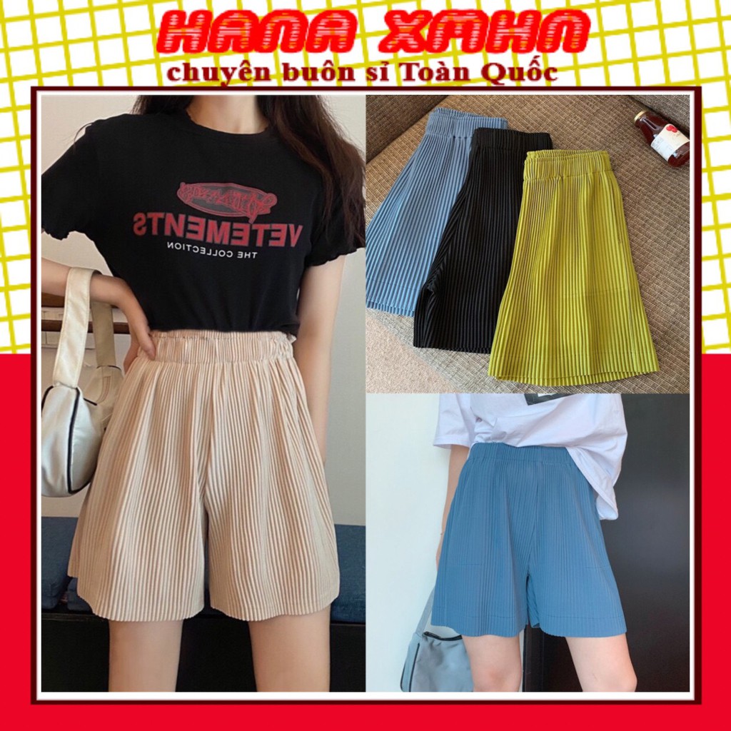 [SỈ SLL] Quần Lửng Nữ, Quần Đùi Ngố Nữ Xếp Ly Màu Trơn Nhiều Màu Phối Áo Phông Siêu Xinh Siêu Hot Trendy
