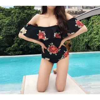 Combo Bikini hoa đỏ trễ vai kèm 3 đôi mút ngực ❤️
