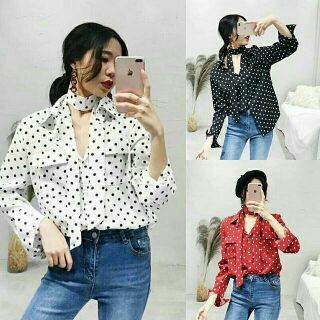 ÁO SƠ MI OVERSIZE KÈM KHĂN QUÀNG CỔ