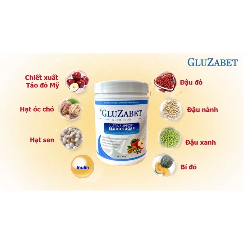 Sữa chuyên dành cho người tiểu đường Gluzabet hộp 400g ,ổn định đường huyết + tặng ly | BigBuy360 - bigbuy360.vn