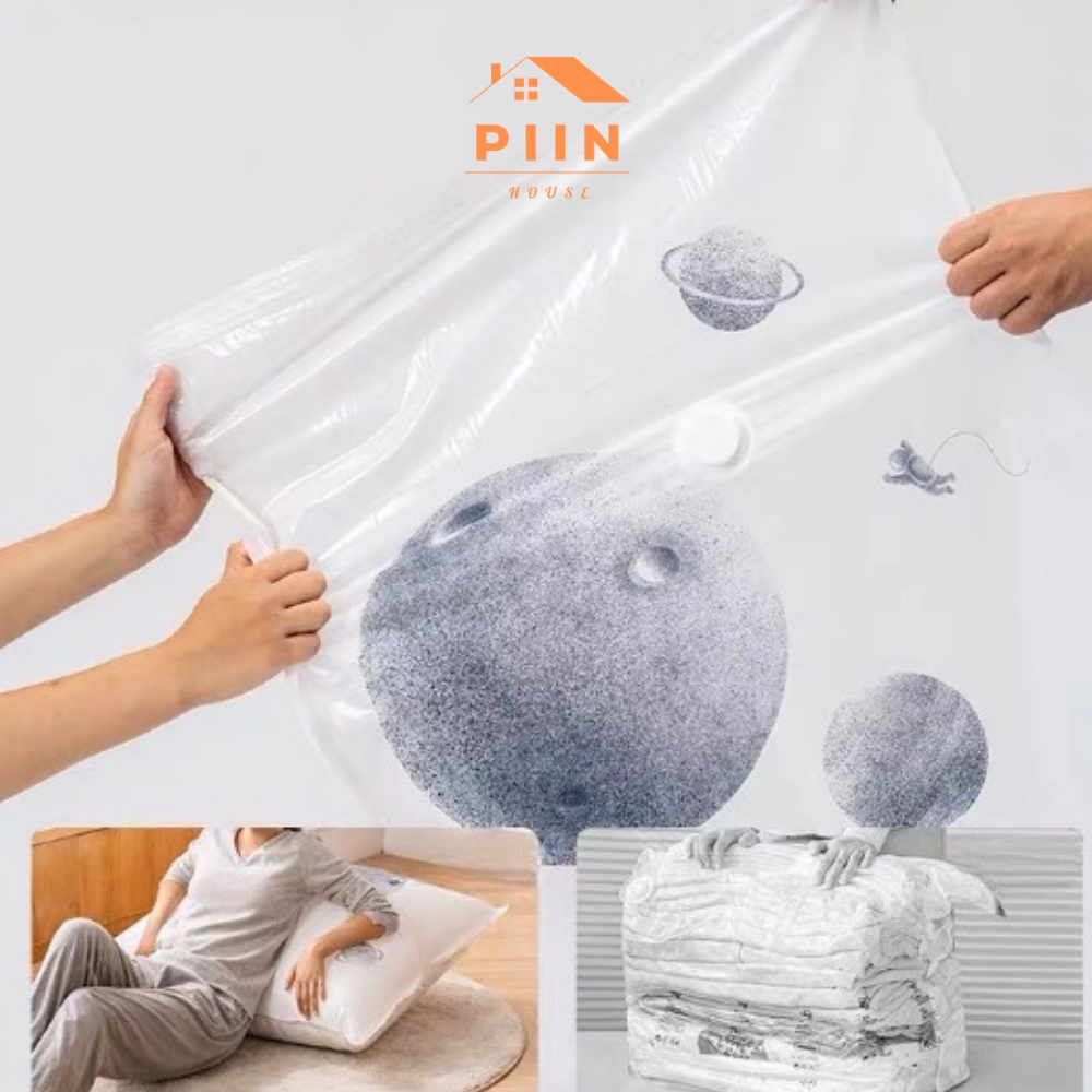 Túi hút chân không đựng quần áo, chăn màn PIIN HOUSE chống ẩm mốc, mối mọt hình trái đất kích thước lớn