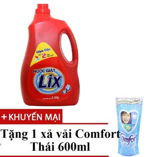 Nước giặt Lix 3,8kg dùng cả giặt tay và giặt máy tặng 1 gói xả Comfort Thái 580ml