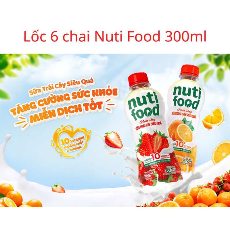 Lốc 6 chai nước uống sữa trái cây Nutifood hương cam hương dâu 300 ml date mới
