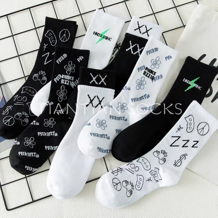 Vớ thể thao tất cotton nam nữ cổ cao phong cách hip hop cá tính cho cặp đôi