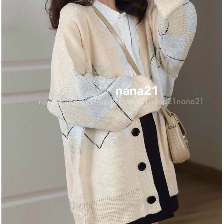Cardigan hàn quốc phối caro form rộng