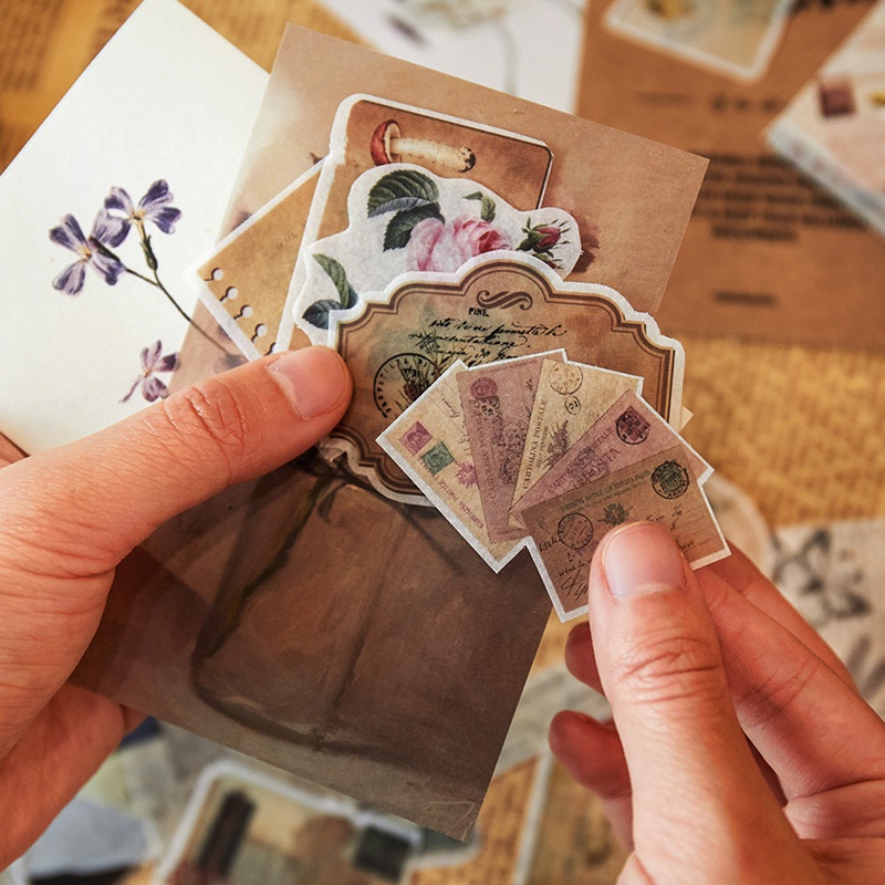 Hộp 55 miếng giấy trang trí sổ tay thủ công phong cách vintage sáng tạo