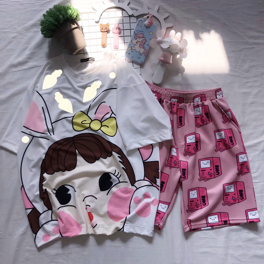 Set đồ bộ hoạt hình ❤️ Bộ mặc nhà Cartoon CÔ BÉ MÁ HỒNG form rộng Freesize Molly Fashion