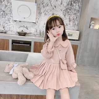 Váy cổ sen hồng phối xếp ly siêu hót bé gái
