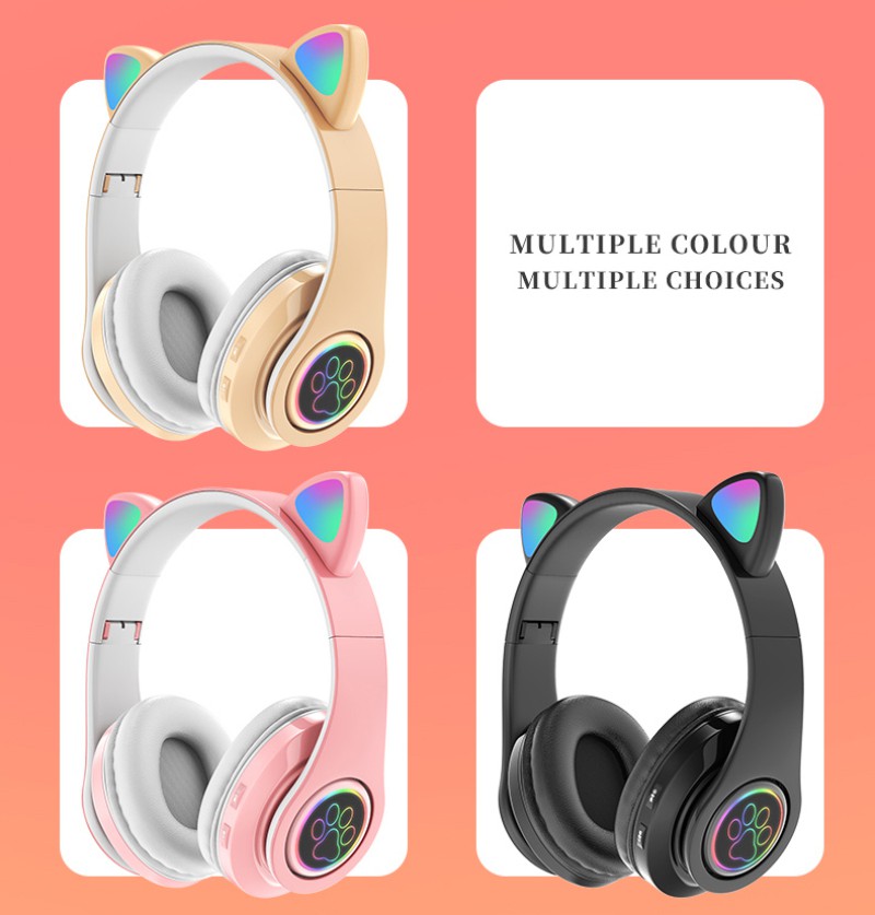 Tai Nghe Headphone Tai Mèo - Xinh Xắn - Có Đèn Led Siêu Cute Tai Nghe Mèo Bluetooth, Headphone Tai Mèo Dễ Thương Có Mic,Âm Bass Mạnh Mẽ Và Dung Lượng Pin Khủng 400mAh BH 12 Tháng BEST