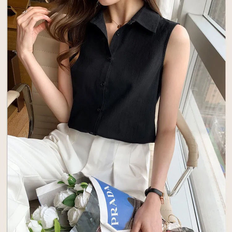 Áo Sơ Mi Không Tay Cổ Polo Thời Trang Mùa Hè Dành Cho Nữ