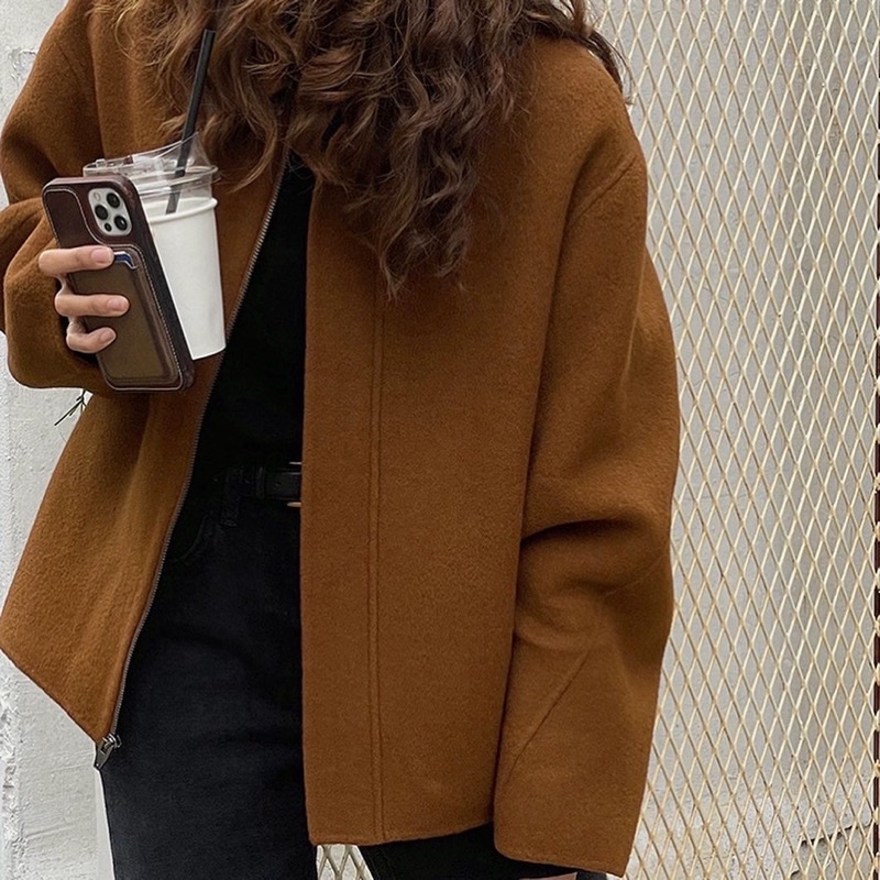 ODDA OUTFIT / Brown - Coffee Jacket Áo khoác vải dạ màu nâu phong cách Hàn mùa thu.