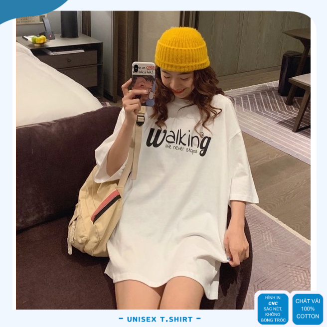 Áo phông nữ form rộng Oversize in chữ Walking, Áo thun tay lỡ Unisex trẻ trung cá tính | BigBuy360 - bigbuy360.vn