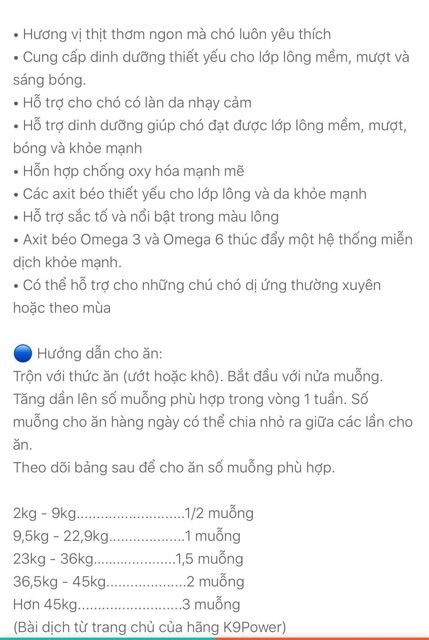 Bột dưỡng lông K9 ShowStopper cho chó giúp giảm rụng lông ;dưỡng dài và làm mượt lông 454gr