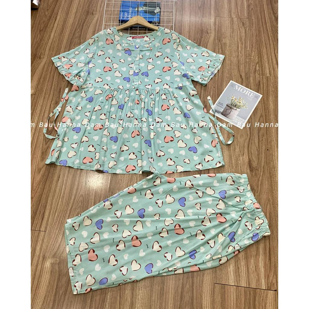 [HANNA 55-85kg] Đồ bầu tôn 2 da cao cấp mặc ở nhà quần lửng siêu mát mùa hè cởi nút cho bé ty được bigsize từ 55-85kg