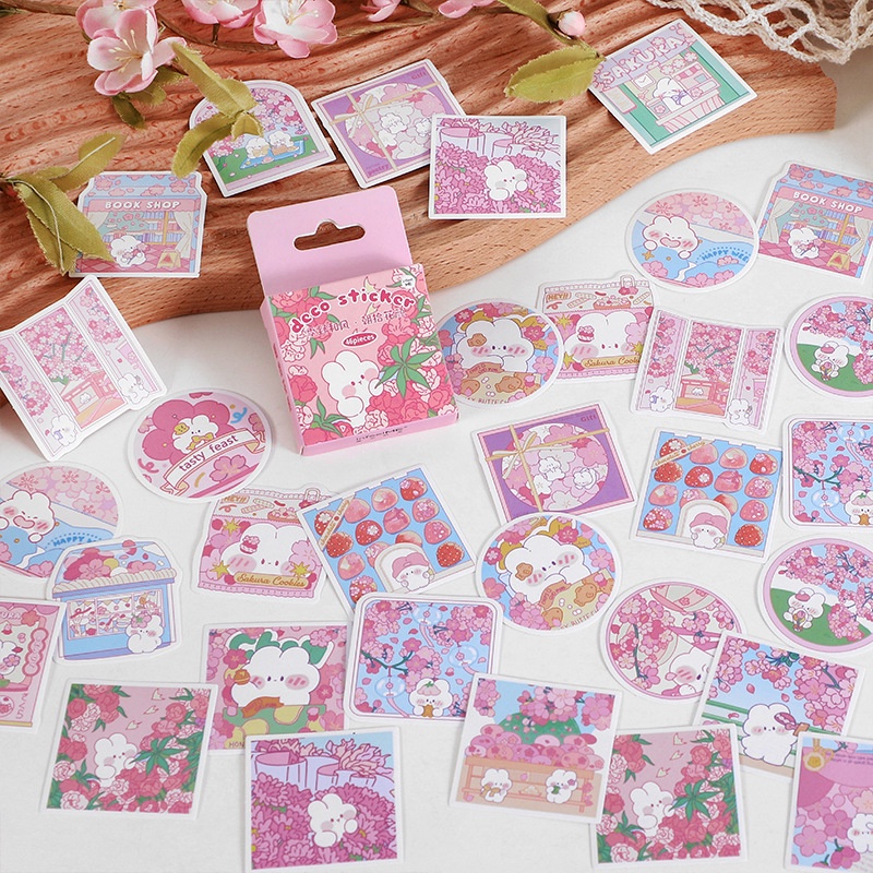 Set 46 Miếng Dán Hình Thỏ / Gấu Trúc Dễ Thương Trang Trí Sổ Tay Nghệ Thuật