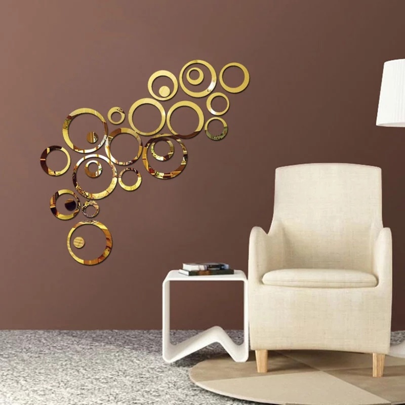 6 Sticker Acrylic Dán Tường Họa Tiết 3d Hình Cái Gương Dùng Trang Trí Phòng Khách Phòng Ngủ