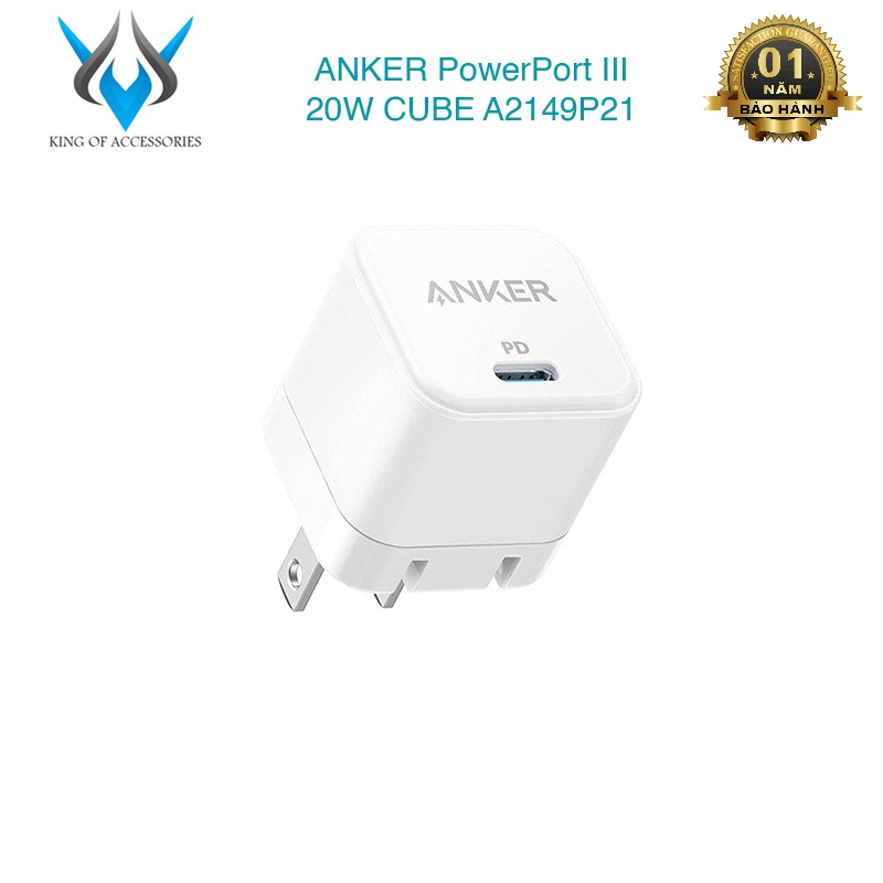 Cốc sạc nhanh Anker A2149P21 PowerPort III 20W Cube hỗ trợ PD (Trắng) - Phụ kiện 1986