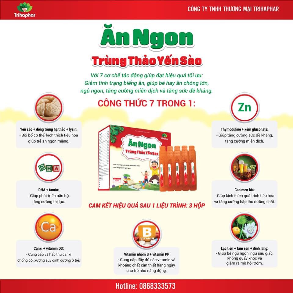 SIRO ĂN NGON TRÙNG THẢO YẾN SÀO (Hộp 20 Ống) - GIÚP BÉ ĂN NGON, TĂNG ĐỀ KHÁNG, NGỦ NGON - HỖ TRỢ PHÁT TRIỂN NÃO BỘ