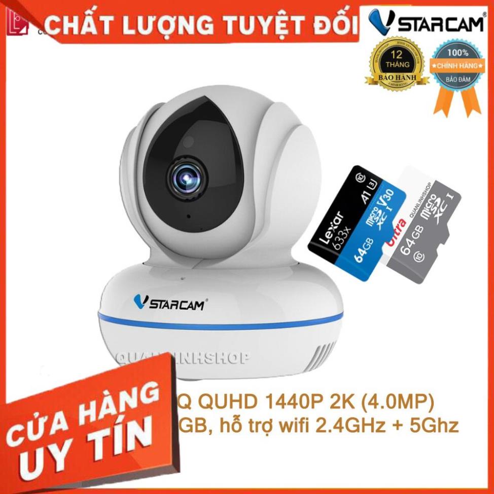 (giá khai trương) Camera giám sát IP wifi hồng ngoại ban đêm Vstarcam C22Q QUHD 1440P 4MP kèm thẻ 64GB