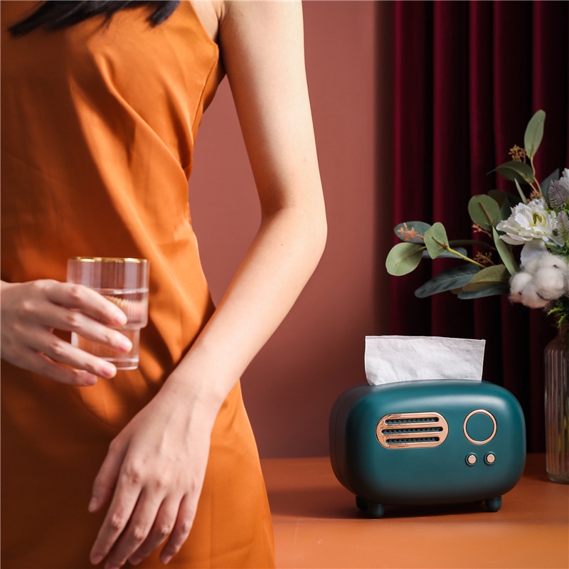 Hộp đựng khăn giấy hình radio cổ điển sang trọng trang trí nhà cửa