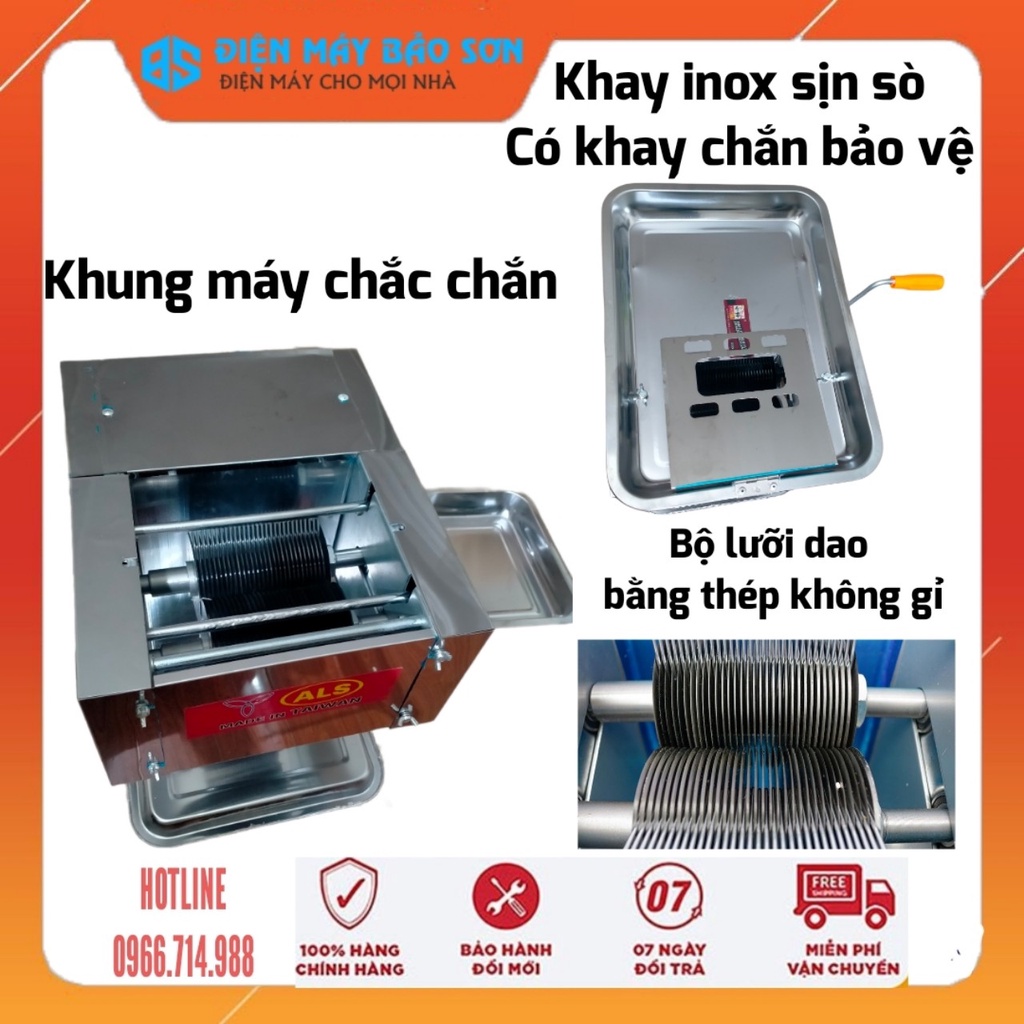 Máy Thái Thịt Tươi Sống 1Cửa Dao ALS-850W Inox Cỡ Dao 2.0mm 2.5mm 3.5mm 5.0mm Công Suất 180kg/giờ Thái Thịt Đa Năng