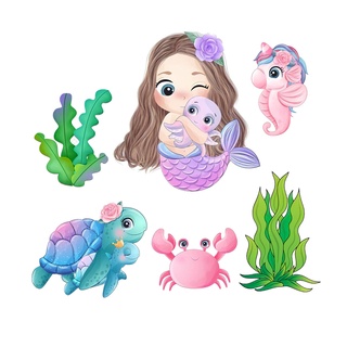 Phụ kiện trang trí bánh sinh nhật bánh kem - Set cắm giấy tiên cá biển cả