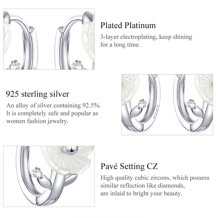 Hoa tai Bamoer Bse321 chất liệu bạc 925 họa tiết hoa tinh tế cho nữ