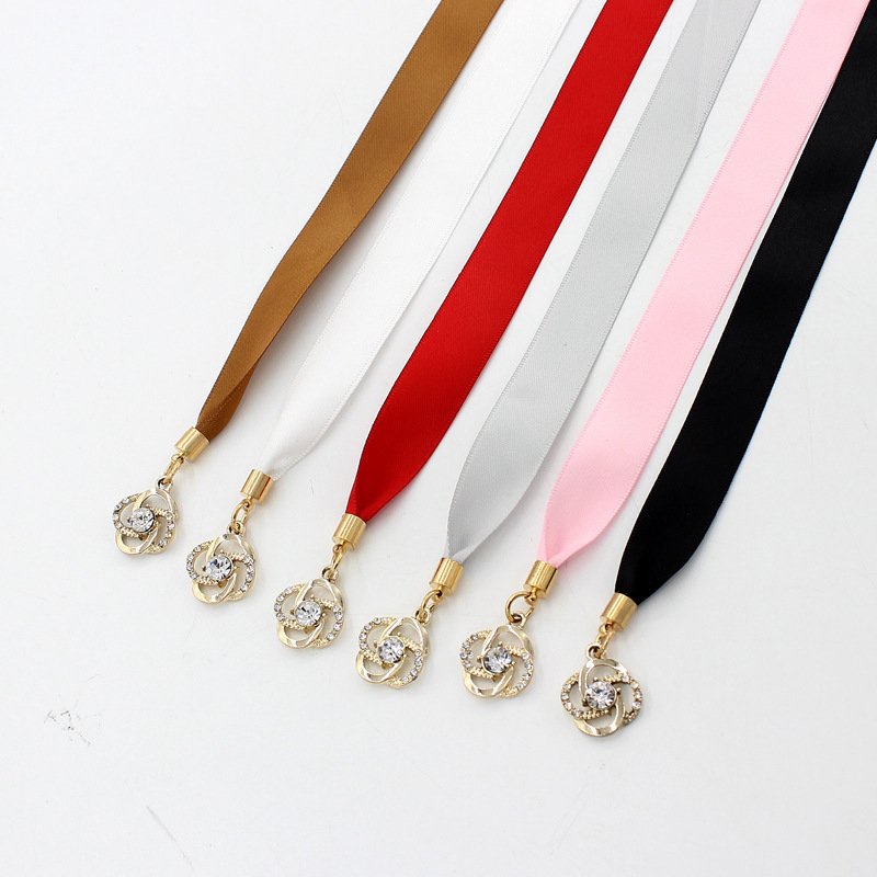 Thắt lưng vải satin streamer gắn hoa đá, đai váy dây vải ruy băng thắt nơ