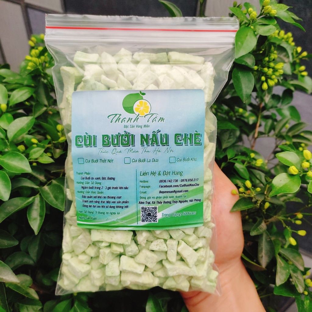 Cùi Bưởi Lá Dứa 500g Đã Tẩm Bột Đường Sấy Khô, Cùi Bưởi Nấu Chè - Hopi Mart