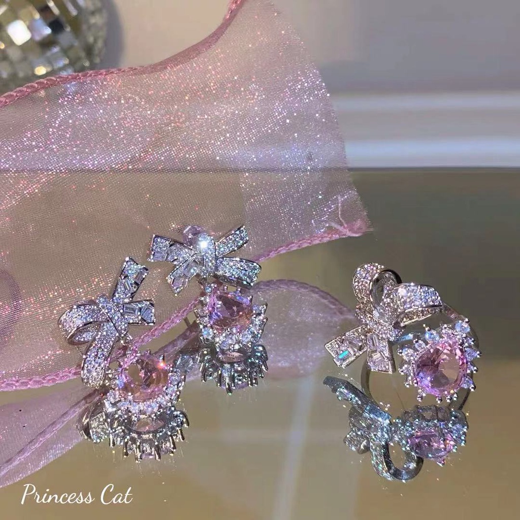 Bộ Nhẫn Và Khuyên Tai Cao Cấp Hình Điếu Thuốc Đính Đá Zircon Lấp Lánh