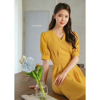 Đầm Midi Vàng Bo Eo( Kèm Hình Chụp Thật)