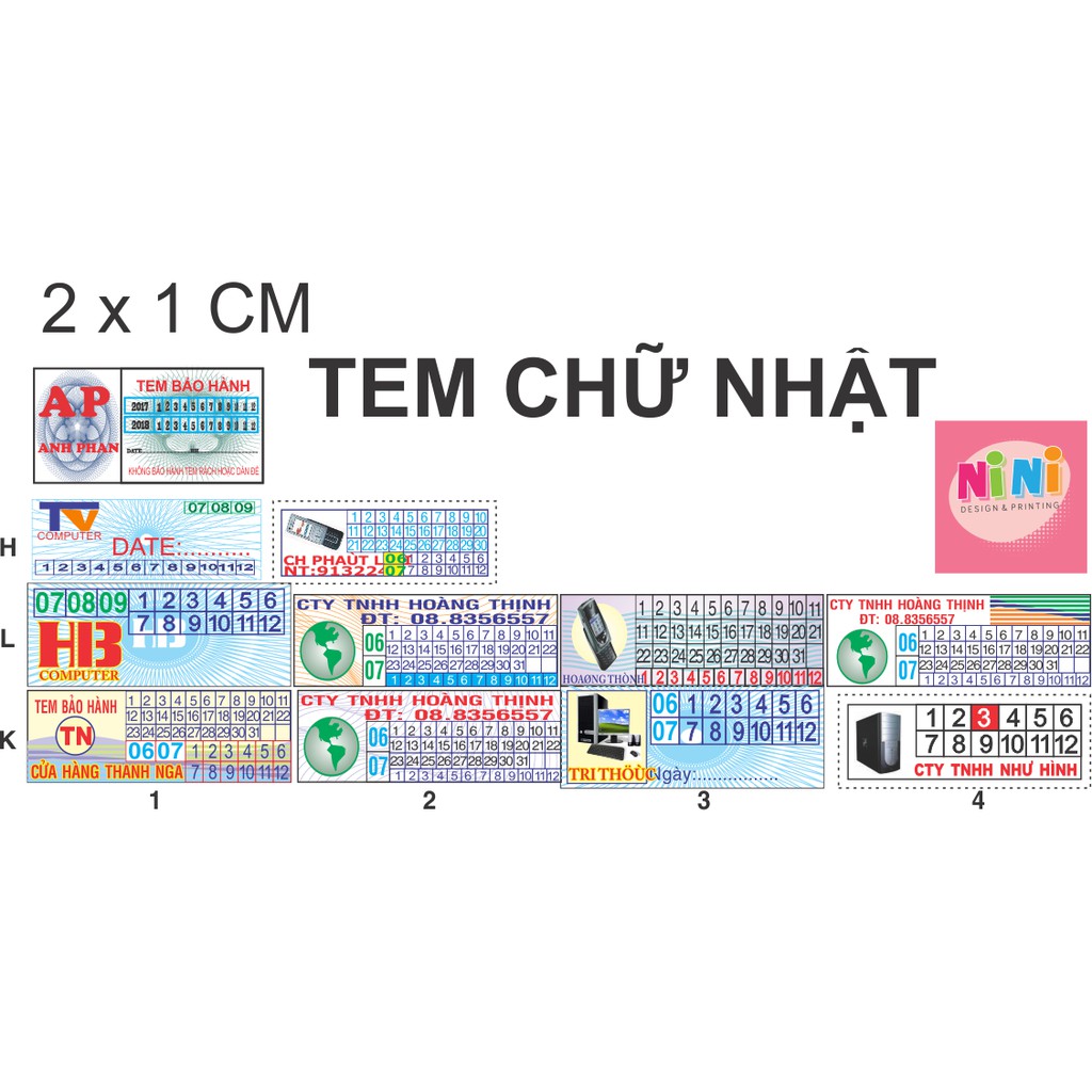 [Com bo 1000 tem] In tem bảo hành, tem vỡ (bể) in sắc nét, đẹp - Tem 1 cm vuông (tròn), elip, chữ nhật.