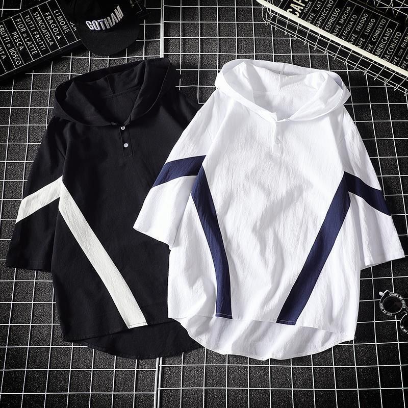 Áo Hoodie Tay Ngắn Dáng Rộng Thời Trang Mùa Hè Phong Cách Nhật Bản Màu Sắc Bắt Mắt Cho Nam