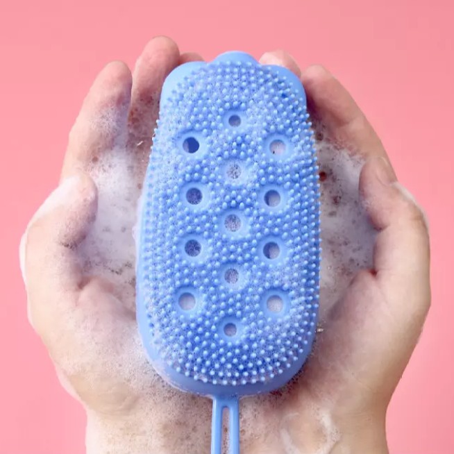 Bông tắm tạo bọt massage 2 mặt tẩy da chết silicon hình chuột,có quai treo tiện lợi